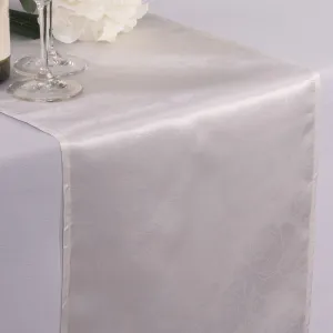 14 X 108 in. Rose Embossed Satin Table Runner Ivory