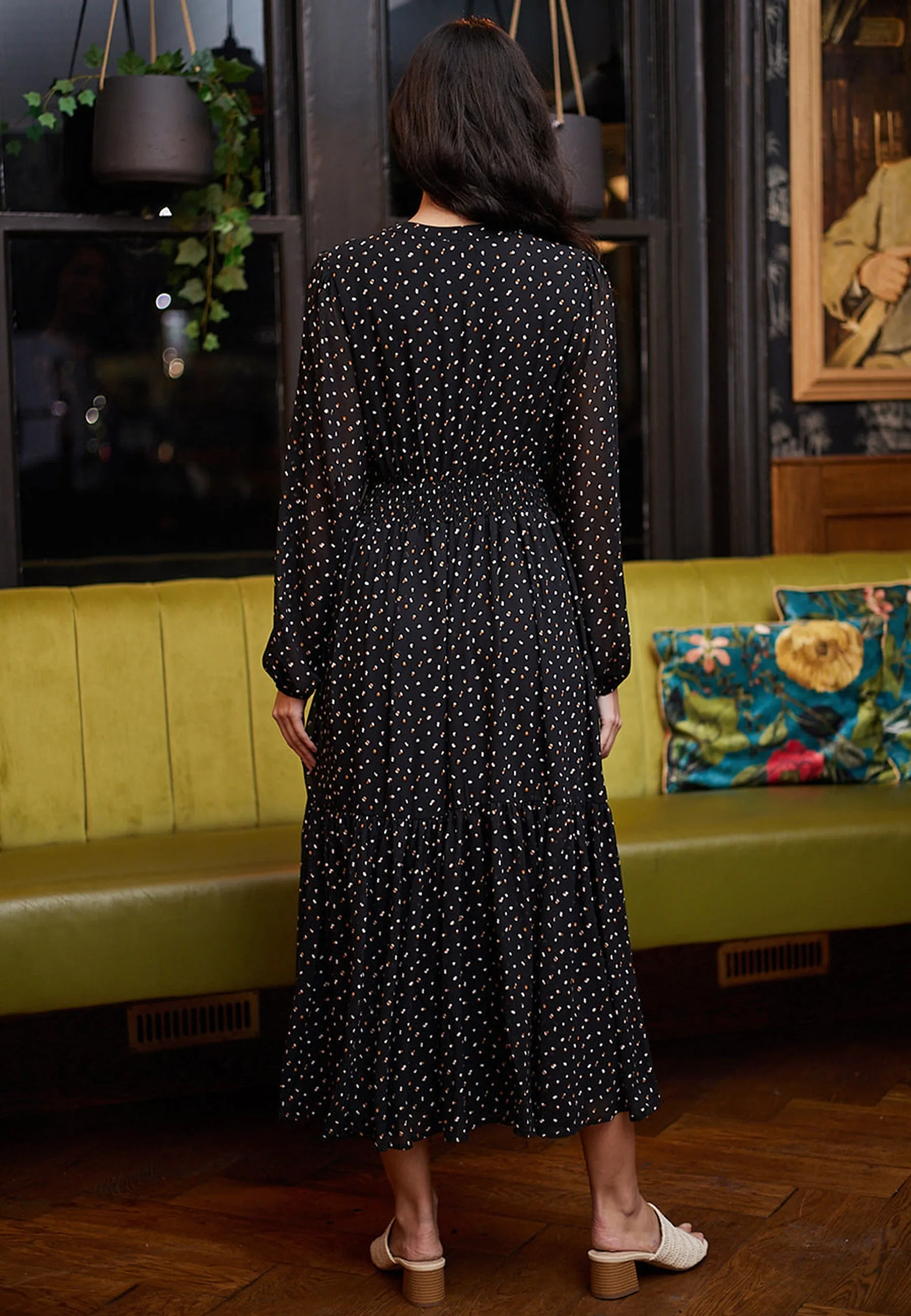 (4P.PACK) Ruffle Hem Long Sleeve Maxi Dress In Black