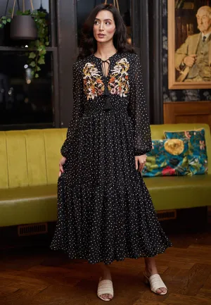 (4P.PACK) Ruffle Hem Long Sleeve Maxi Dress In Black