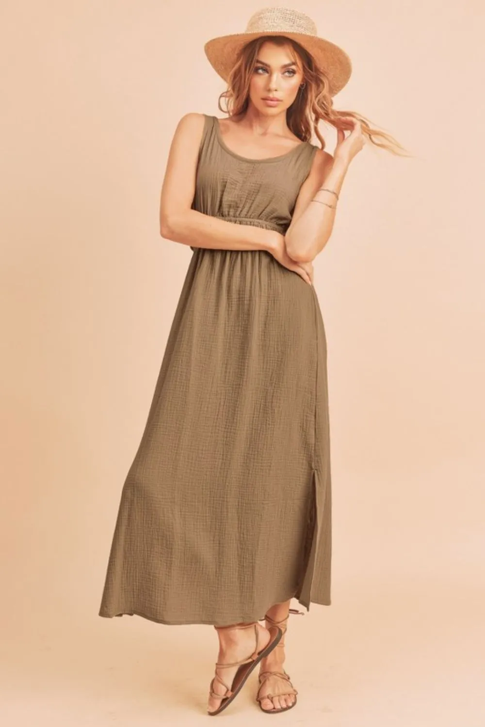 Aemi   Co Side Slit Round Neck Sleeveless Tank Dress