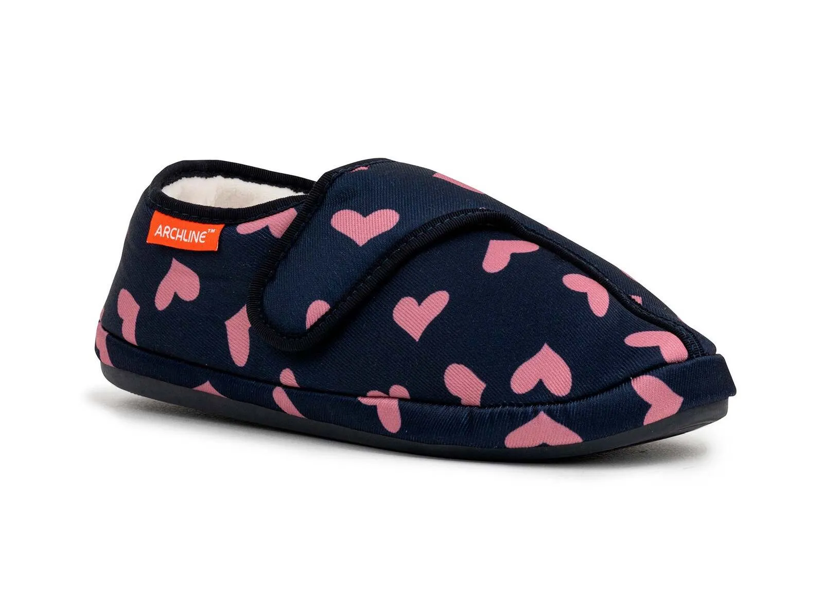 ARCHLINE Orthotic Plus Slippers Closed Scuffs Pain Relief Moccasins - Navy Hearts - EU 35