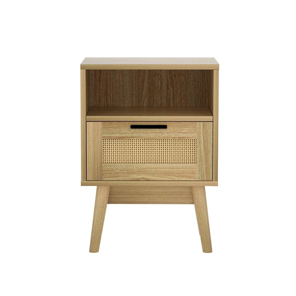 Artiss Bedside Tables Rattan Drawers Side Table Nightstand Storage Cabinet Wood