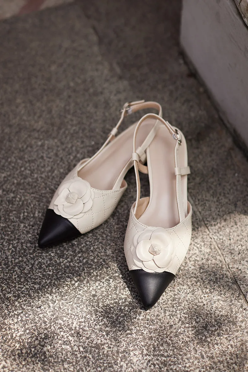 Ava Flower Flats in Black Cream