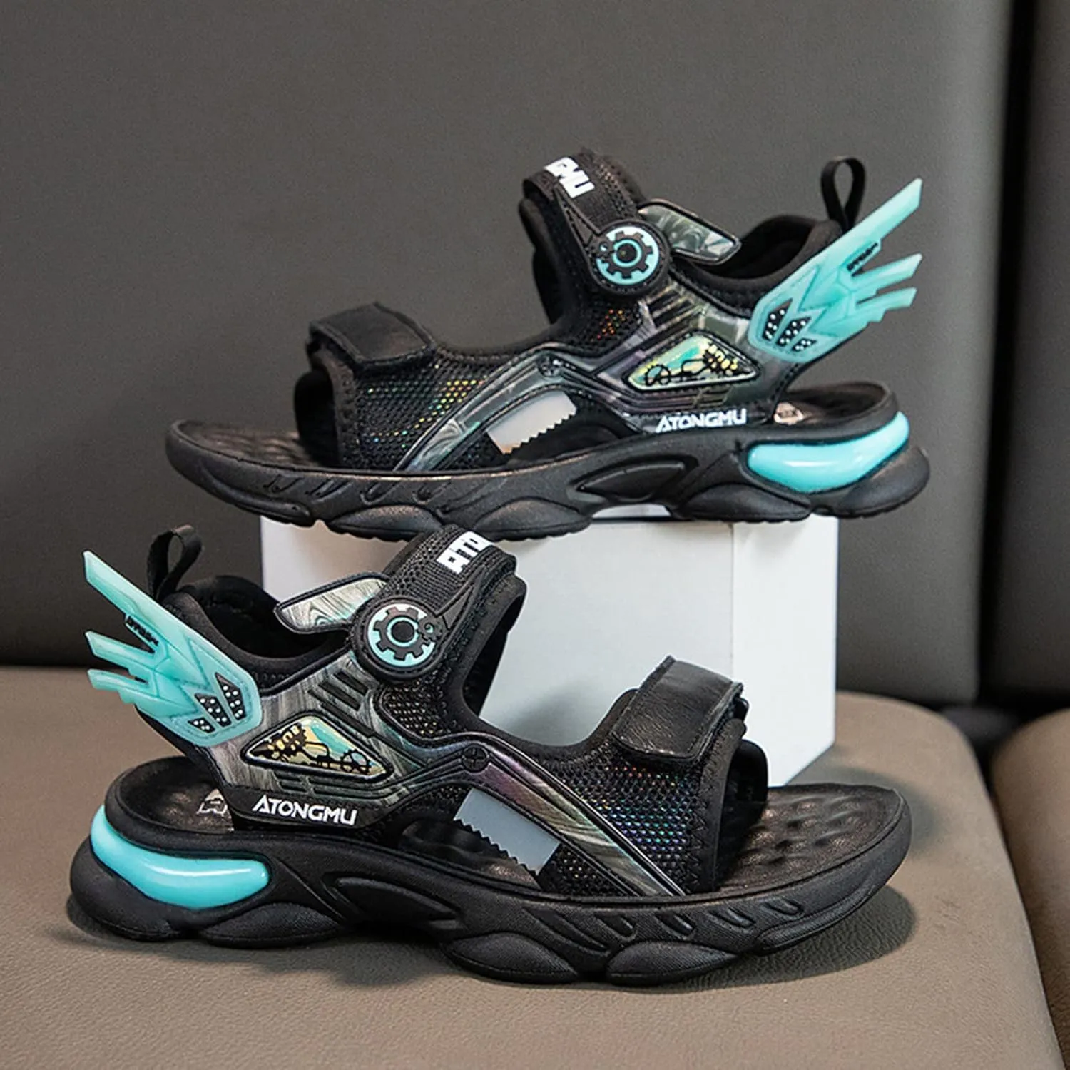 Baby Boys 2 Strap Sandals Rubber Non Slip Barefoot Wide Shoes Kids Adjusted Hook Loop Fashion Water Shoes Summer Casual