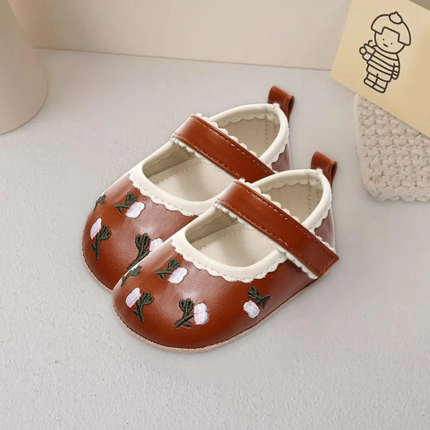 Baby Girl Mary Jane Shoes Infant Bow Dress Shoes PU Leather Non-Slip Rubber Sole First Walker Princess Wedding Shoes