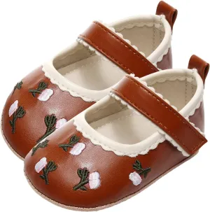 Baby Girl Mary Jane Shoes Infant Bow Dress Shoes PU Leather Non-Slip Rubber Sole First Walker Princess Wedding Shoes