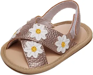 Baby Girls Pep Toe X-Stap Sandals Flat Leather Hook Loop Wide Shoes Kids Flower Print Toddler Water Summer Shoes Light