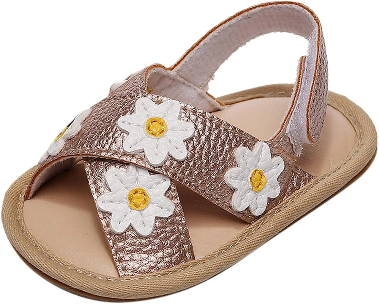 Baby Girls Pep Toe X-Stap Sandals Flat Leather Hook Loop Wide Shoes Kids Flower Print Toddler Water Summer Shoes Light