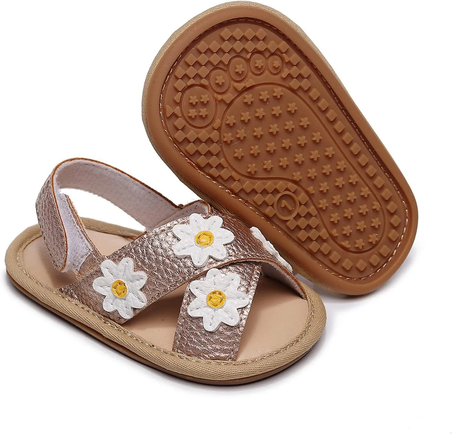 Baby Girls Pep Toe X-Stap Sandals Flat Leather Hook Loop Wide Shoes Kids Flower Print Toddler Water Summer Shoes Light