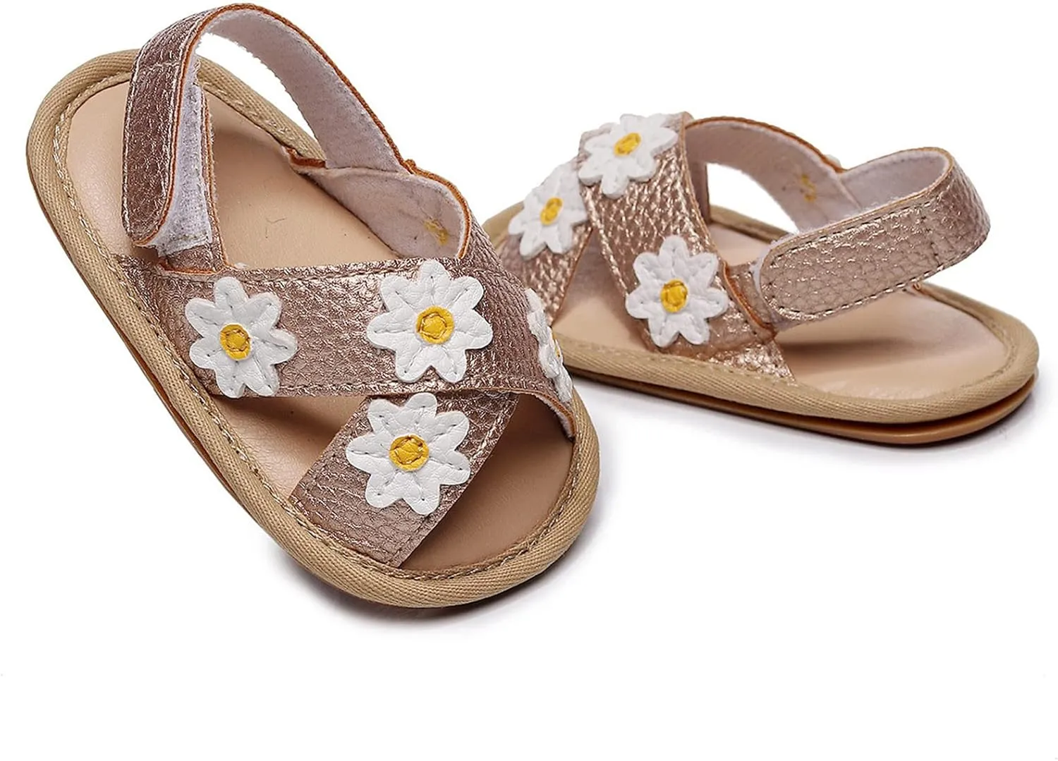 Baby Girls Pep Toe X-Stap Sandals Flat Leather Hook Loop Wide Shoes Kids Flower Print Toddler Water Summer Shoes Light
