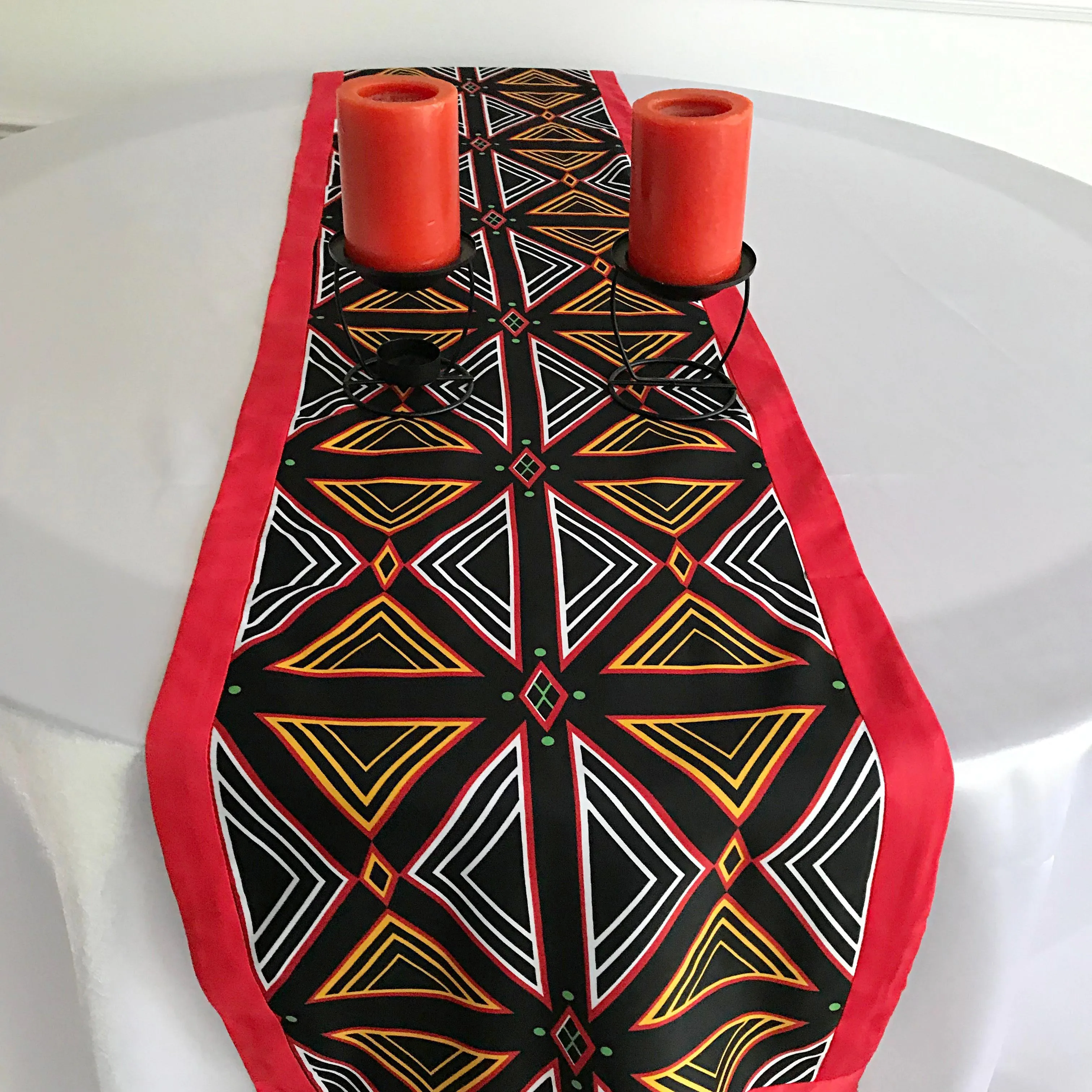 Bamenda Toghu African Print Table Runners (Black/ Red/ White)