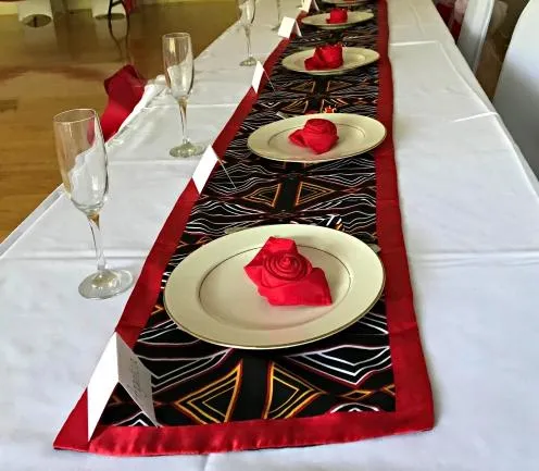 Bamenda Toghu African Print Table Runners (Black/ Red/ White)