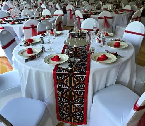 Bamenda Toghu African Print Table Runners (Black/ Red/ White)