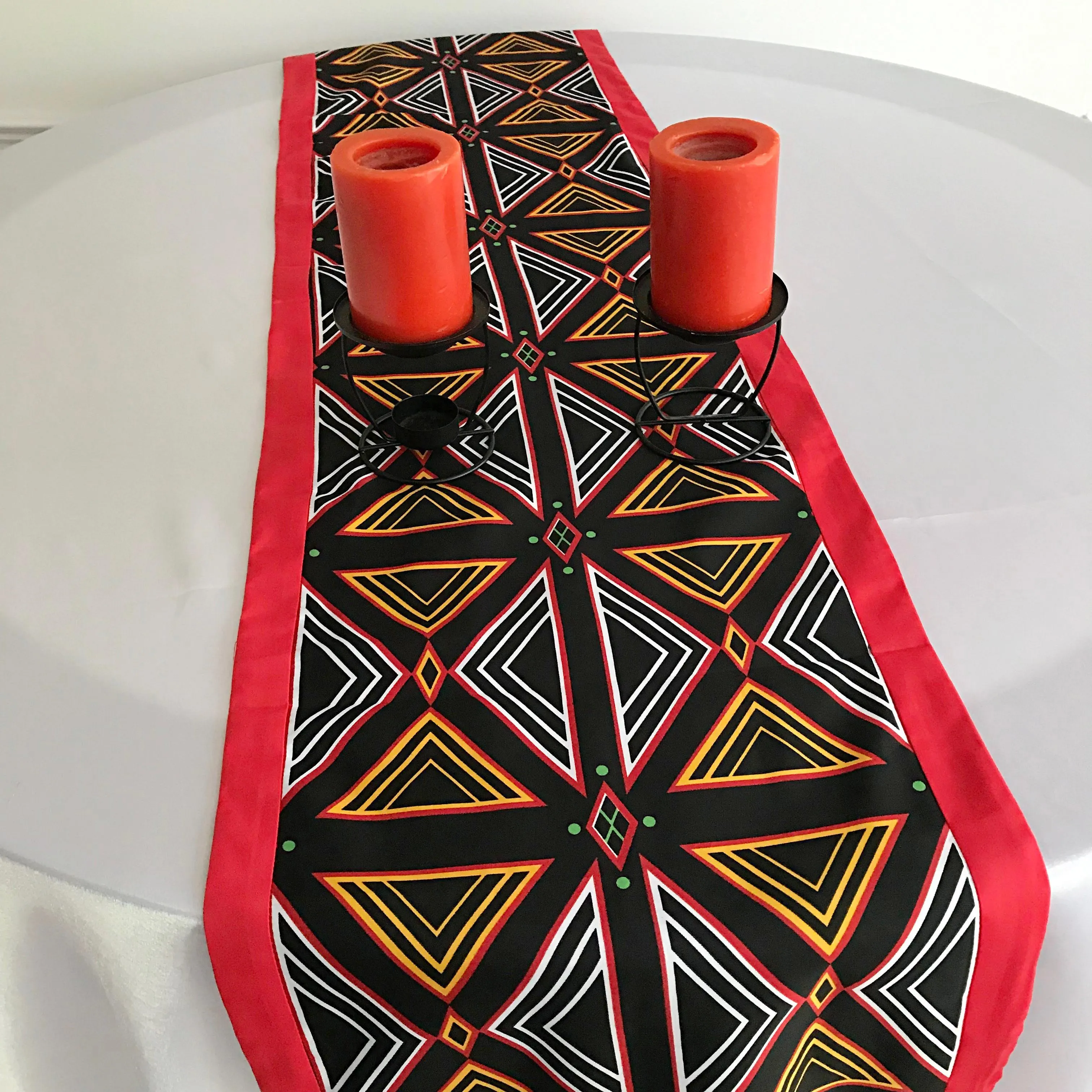 Bamenda Toghu African Print Table Runners (Black/ Red/ White)