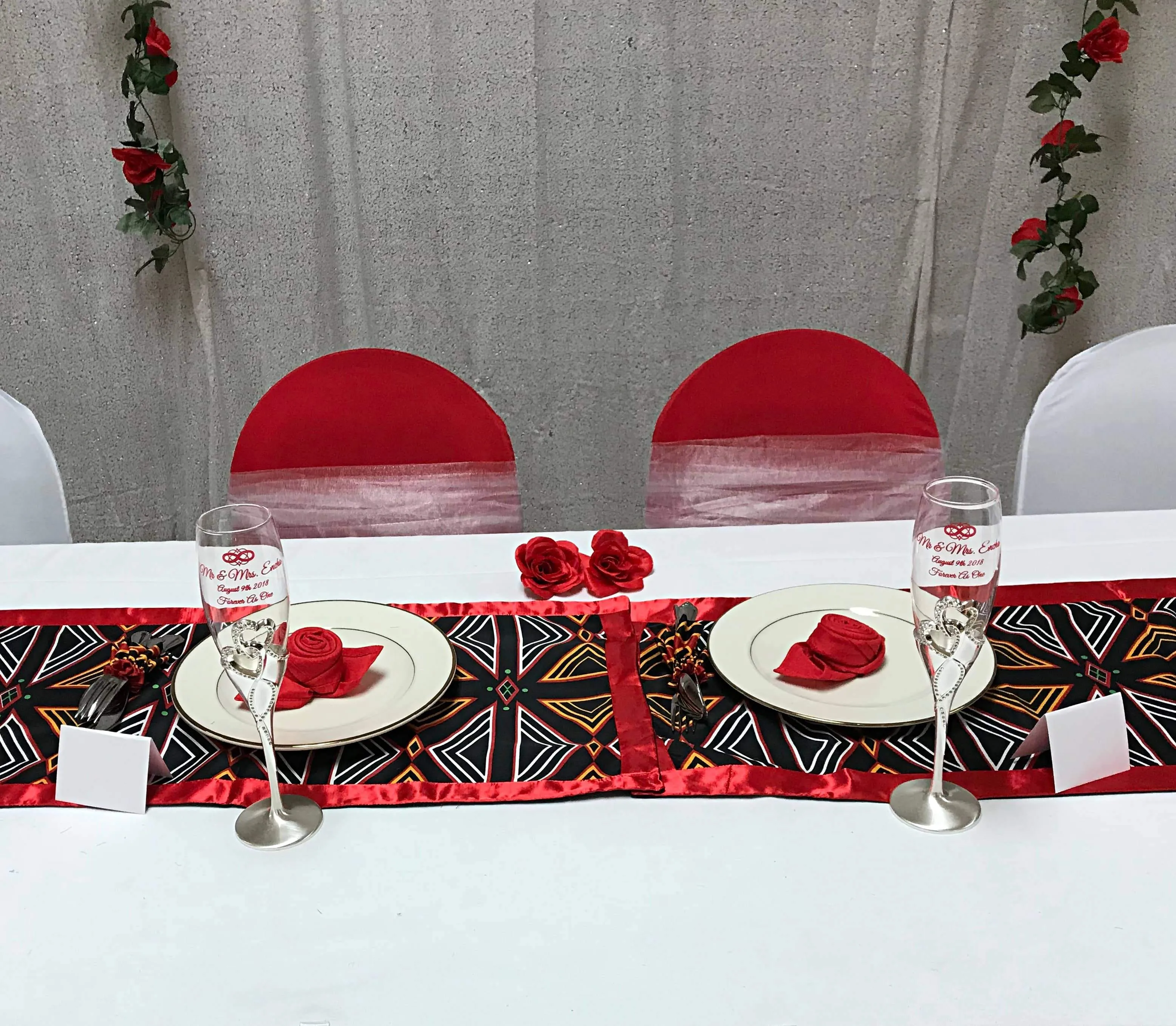 Bamenda Toghu African Print Table Runners (Black/ Red/ White)