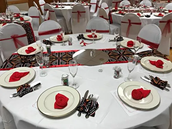 Bamenda Toghu African Print Table Runners (Black/ Red/ White)