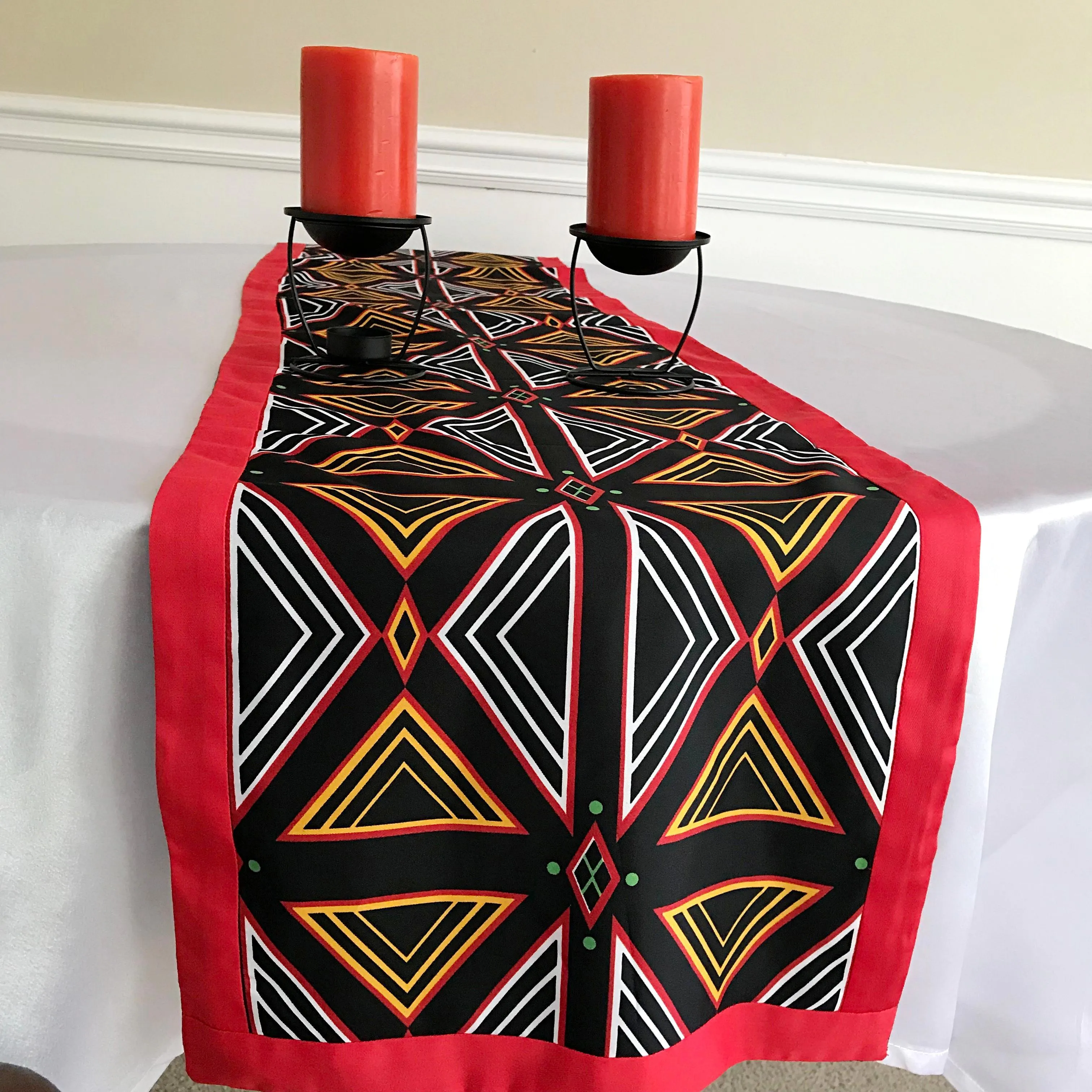 Bamenda Toghu African Print Table Runners (Black/ Red/ White)