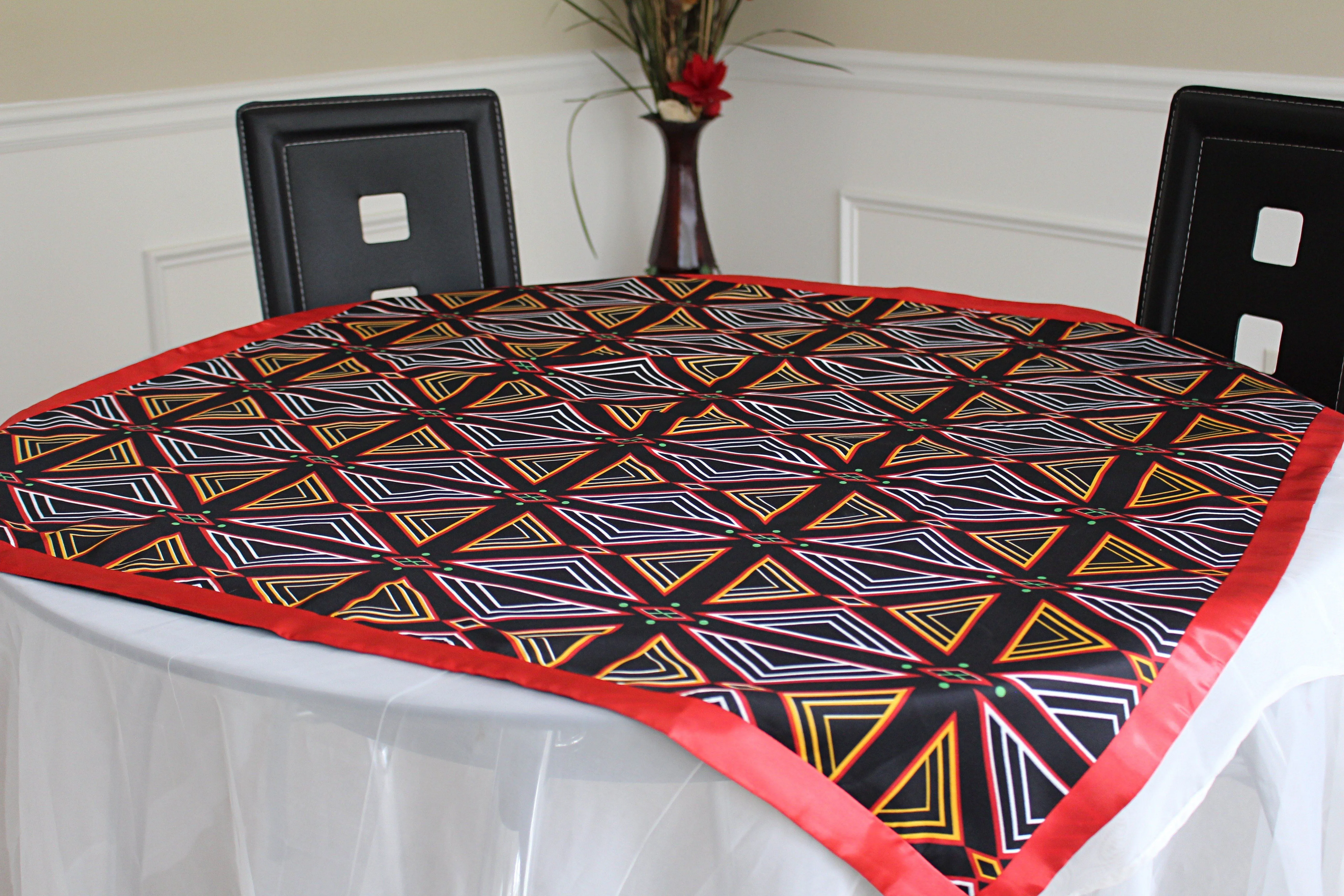 Bamenda Toghu African Print Tablecloths - Black & Red