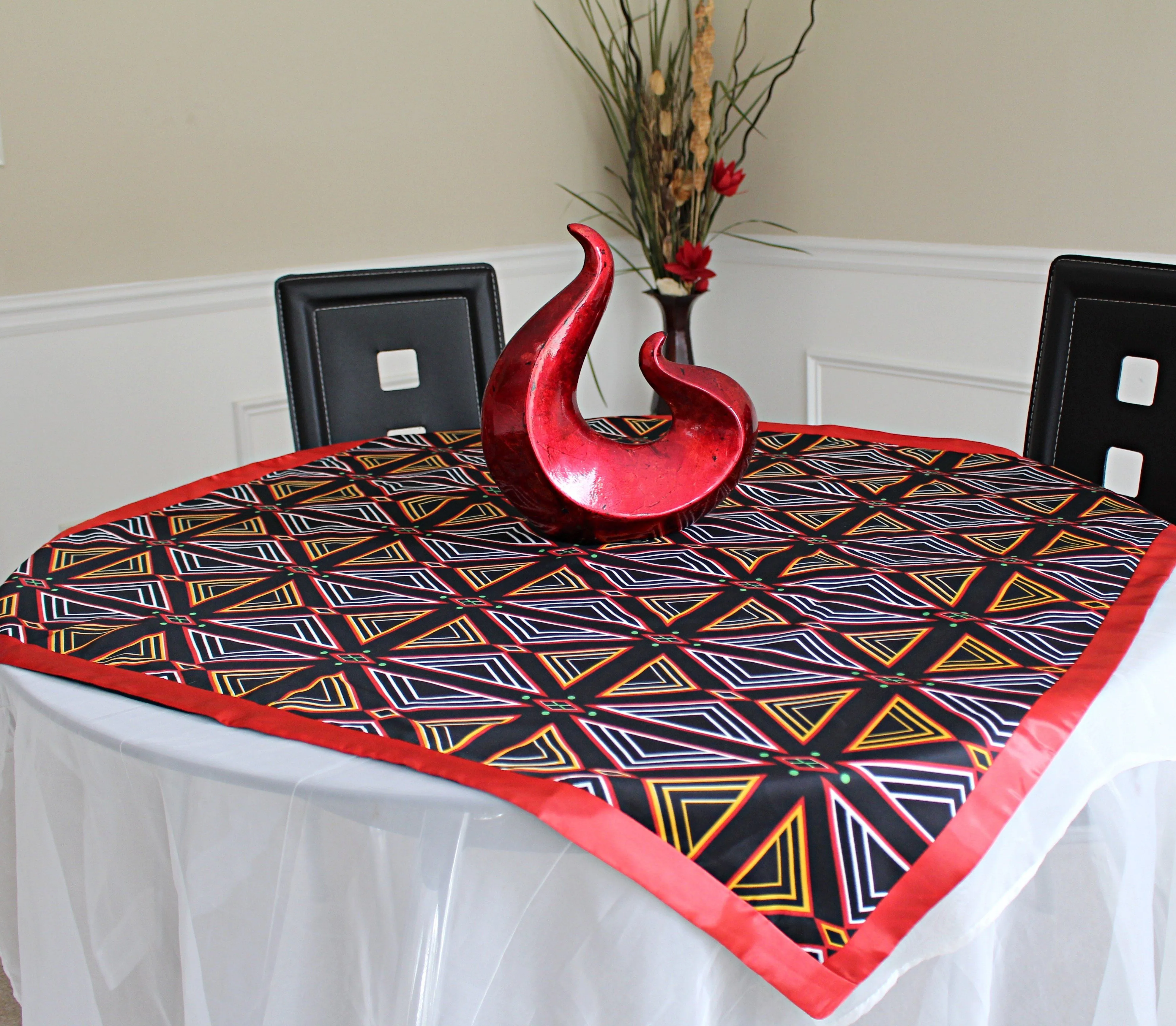 Bamenda Toghu African Print Tablecloths - Black & Red