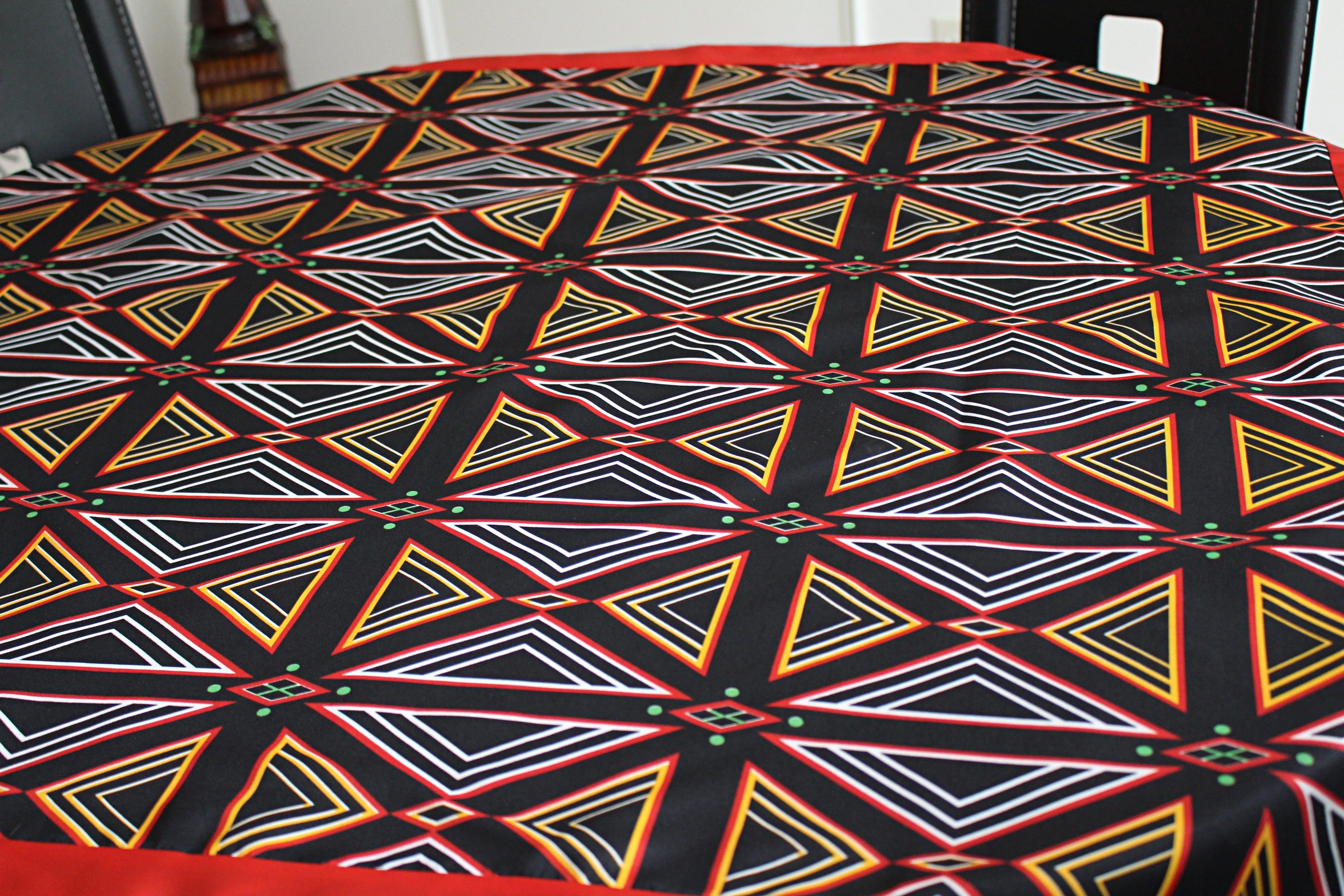 Bamenda Toghu African Print Tablecloths - Black & Red