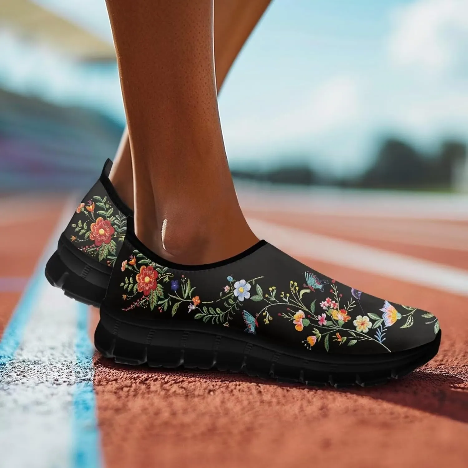 Barefoot Slip On Shoes Women Cute Art Painted Elastic Upper Ladies Casual Mesh-Comfortable Tennis Workout Sneakers Slip in Loafers
