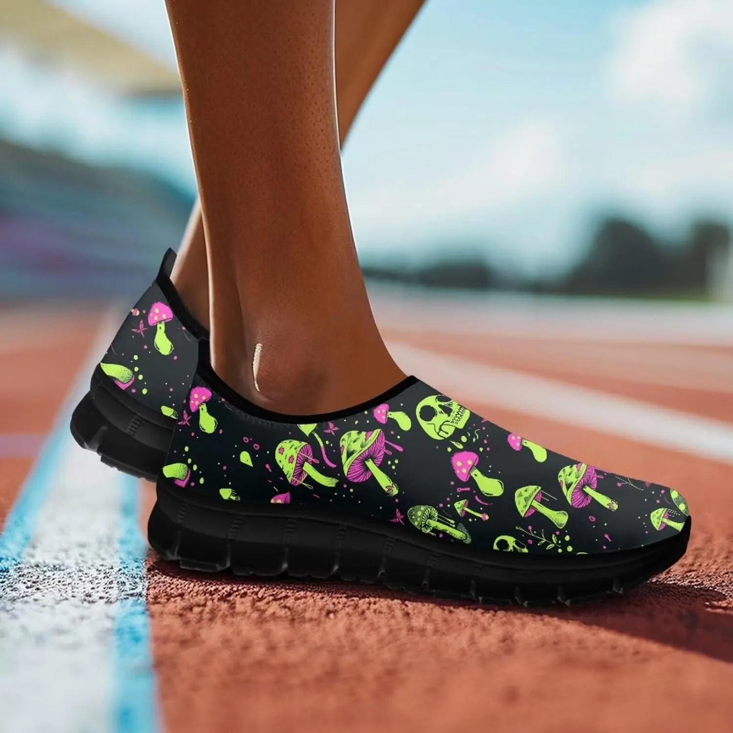 Barefoot Slip On Shoes Women Cute Art Painted Elastic Upper Ladies Casual Mesh-Comfortable Tennis Workout Sneakers Slip in Loafers
