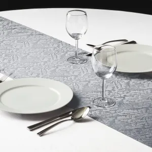 Bargain 14 X 108 In. Baroque Embossed Satin Table Runner Silver