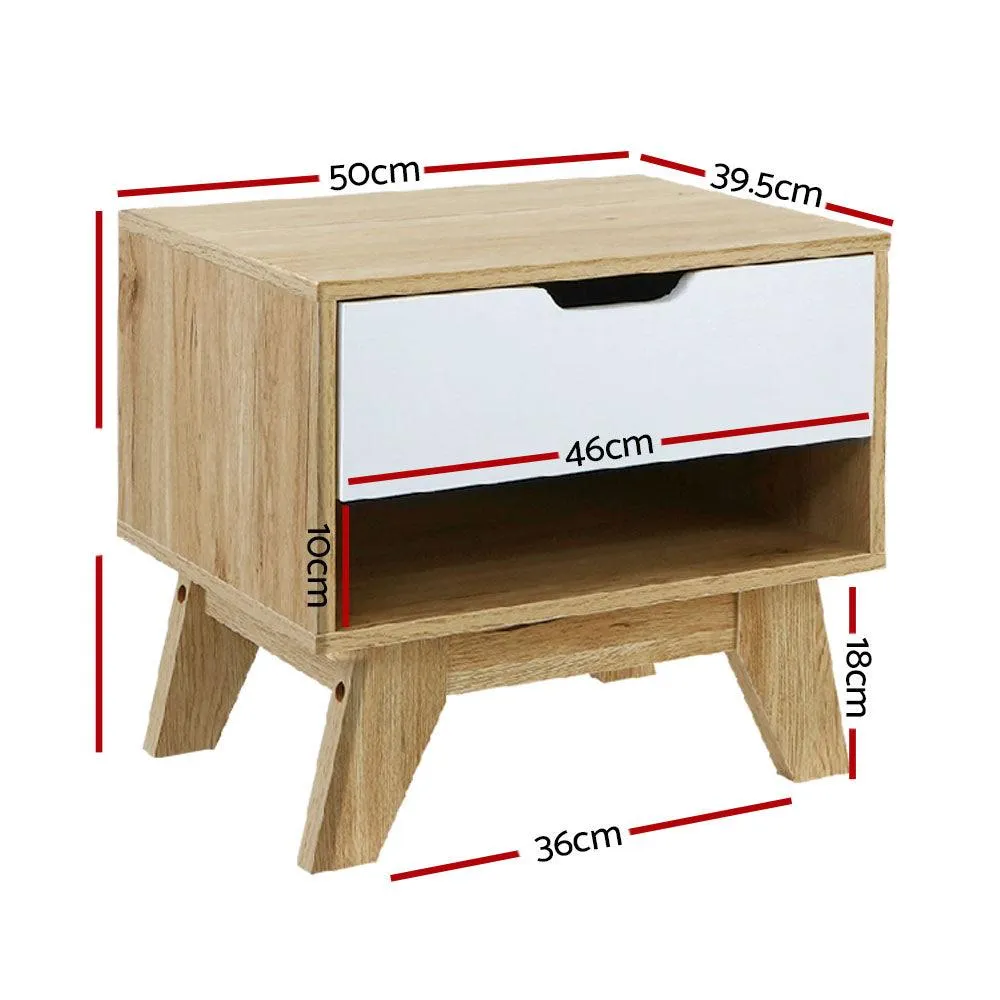 Bedside Table Drawer Nightstand Shelf Cabinet Storage Lamp Side Wooden