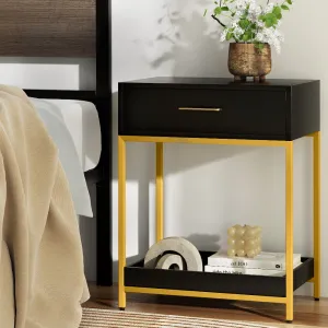 Black Bedside Table with Drawers & Shelf - Artiss MASON