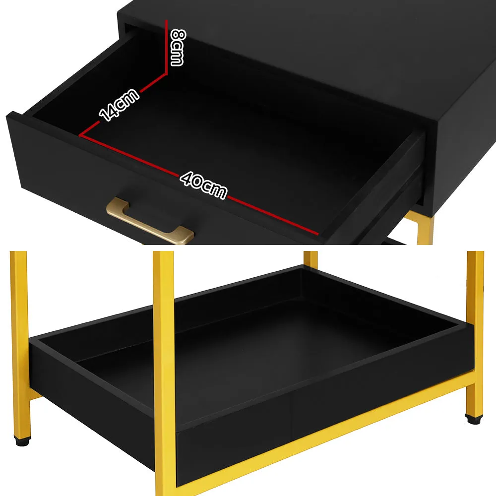 Black Bedside Table with Drawers & Shelf - Artiss MASON
