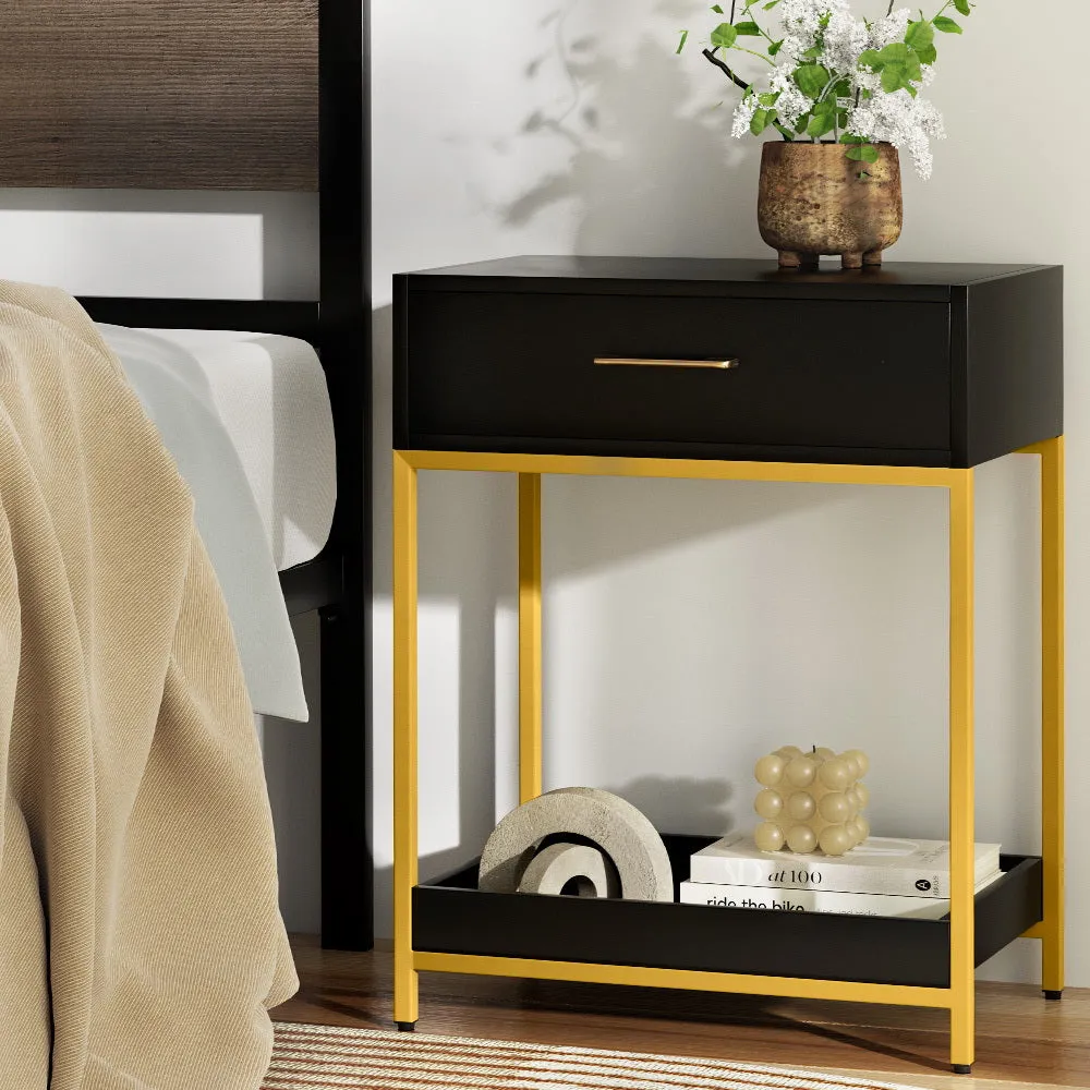 Black Bedside Table with Drawers & Shelf - Artiss MASON