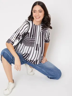 Black Colorblocked Round Neck Top