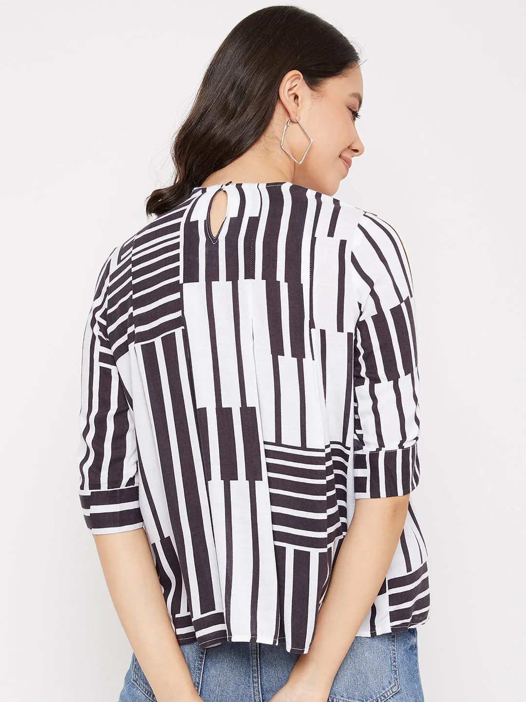 Black Colorblocked Round Neck Top