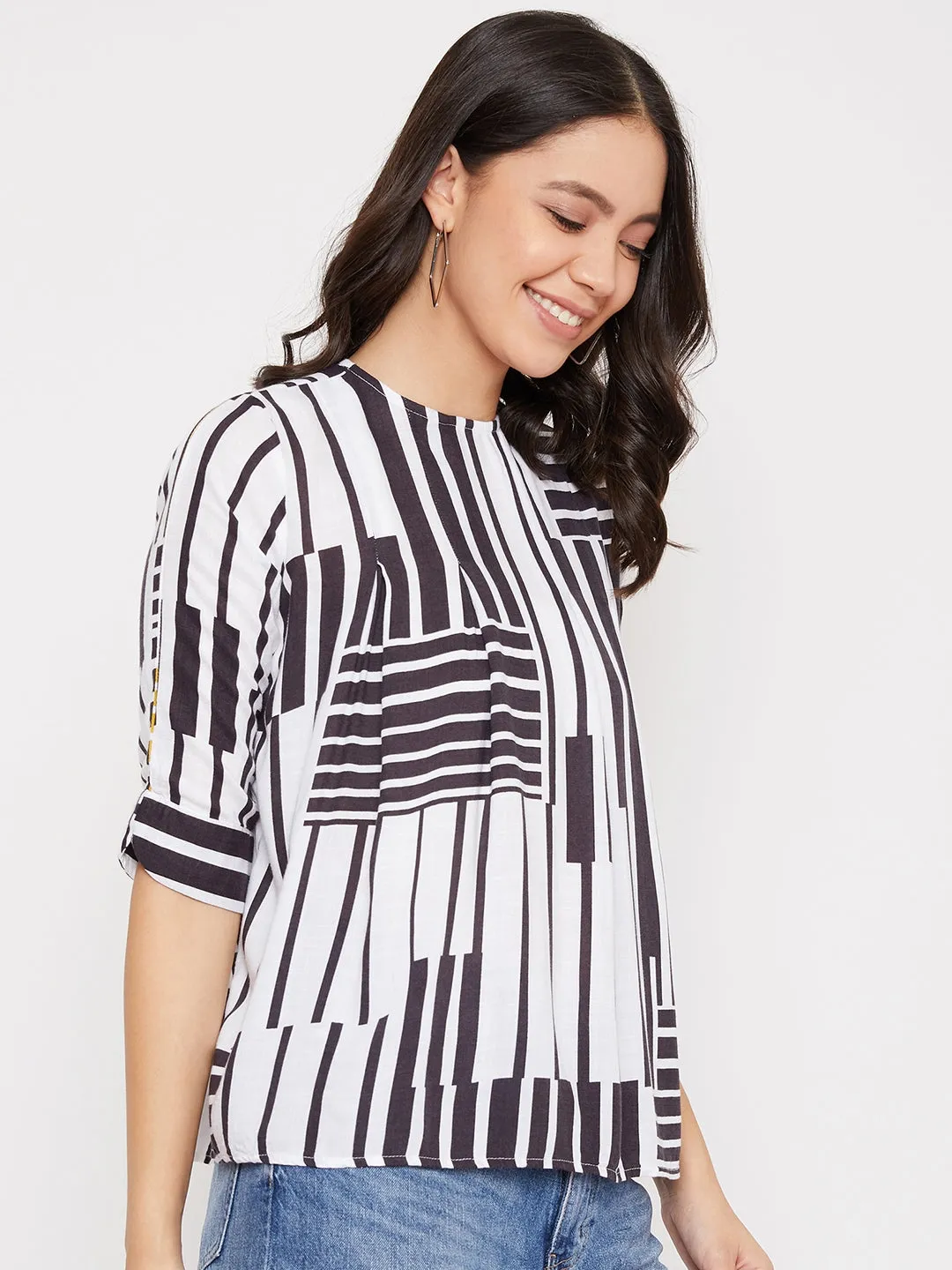 Black Colorblocked Round Neck Top