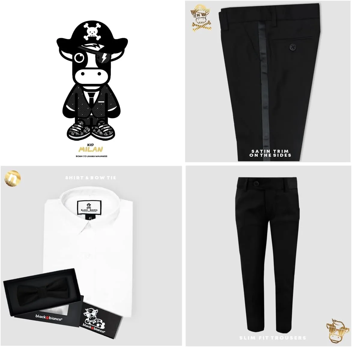 Black n Bianco Boys Slim Fit Tuxedo First Class Style Presented by Baby Muffin