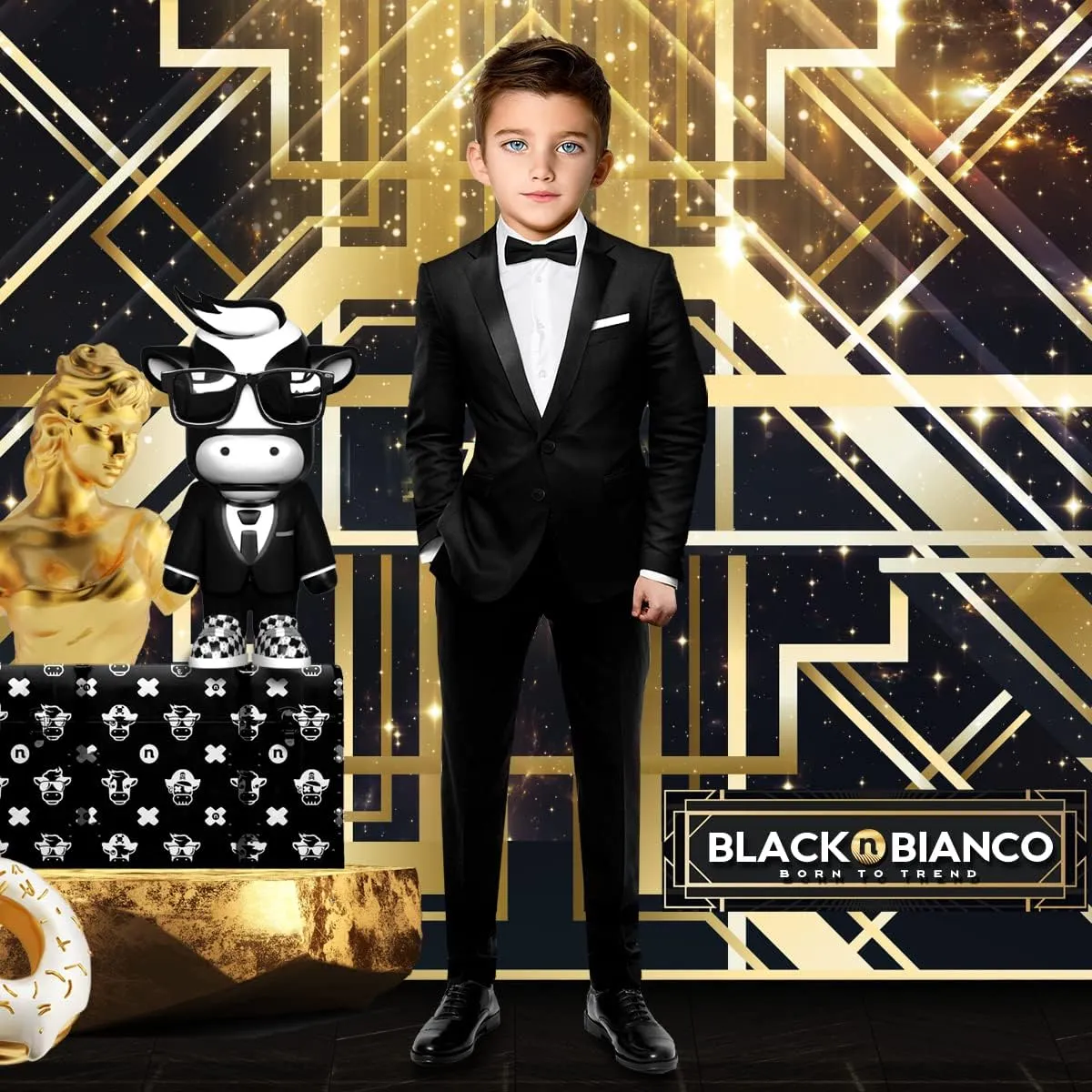 Black n Bianco Boys Slim Fit Tuxedo First Class Style Presented by Baby Muffin