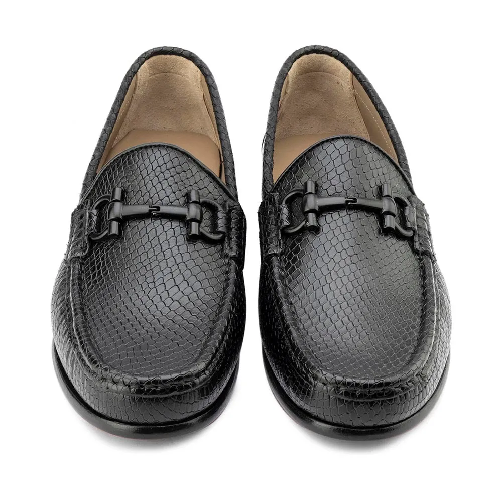Black Snake Print Horsebit Moccasins