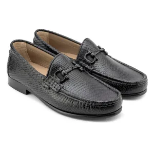 Black Snake Print Horsebit Moccasins