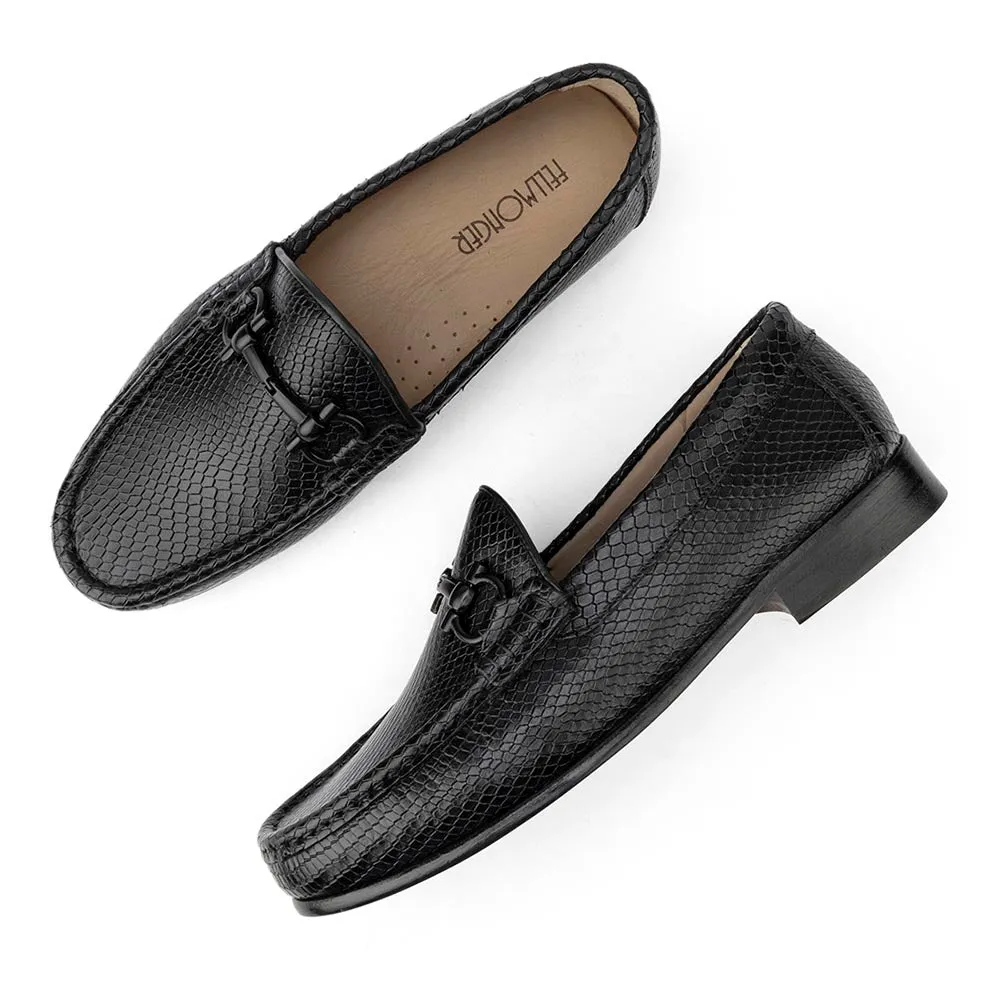 Black Snake Print Horsebit Moccasins