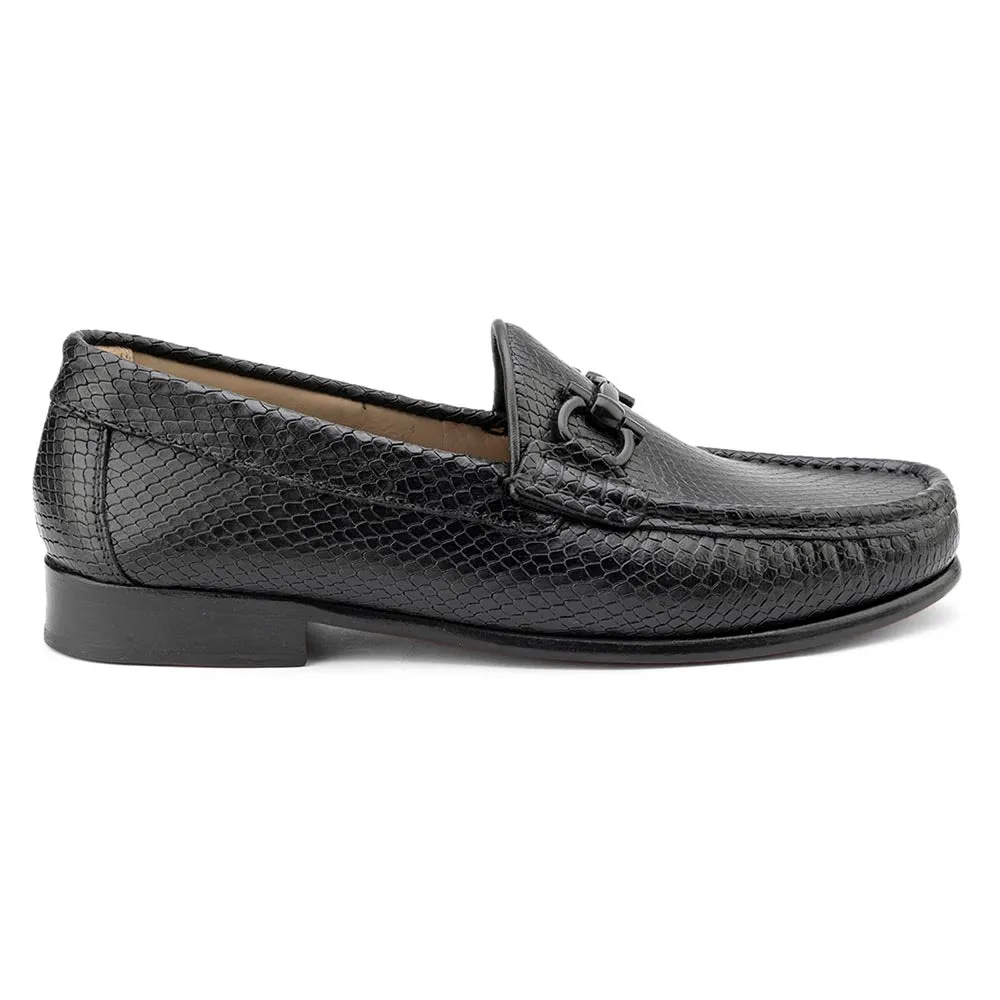 Black Snake Print Horsebit Moccasins