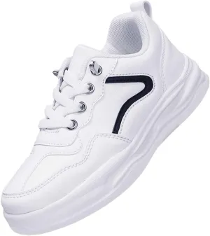 Boys Girls Uniform Low Top Sneakers White Tennis School Walking Shoes Lightweight Toddler Kids Cheerleader Sneakers