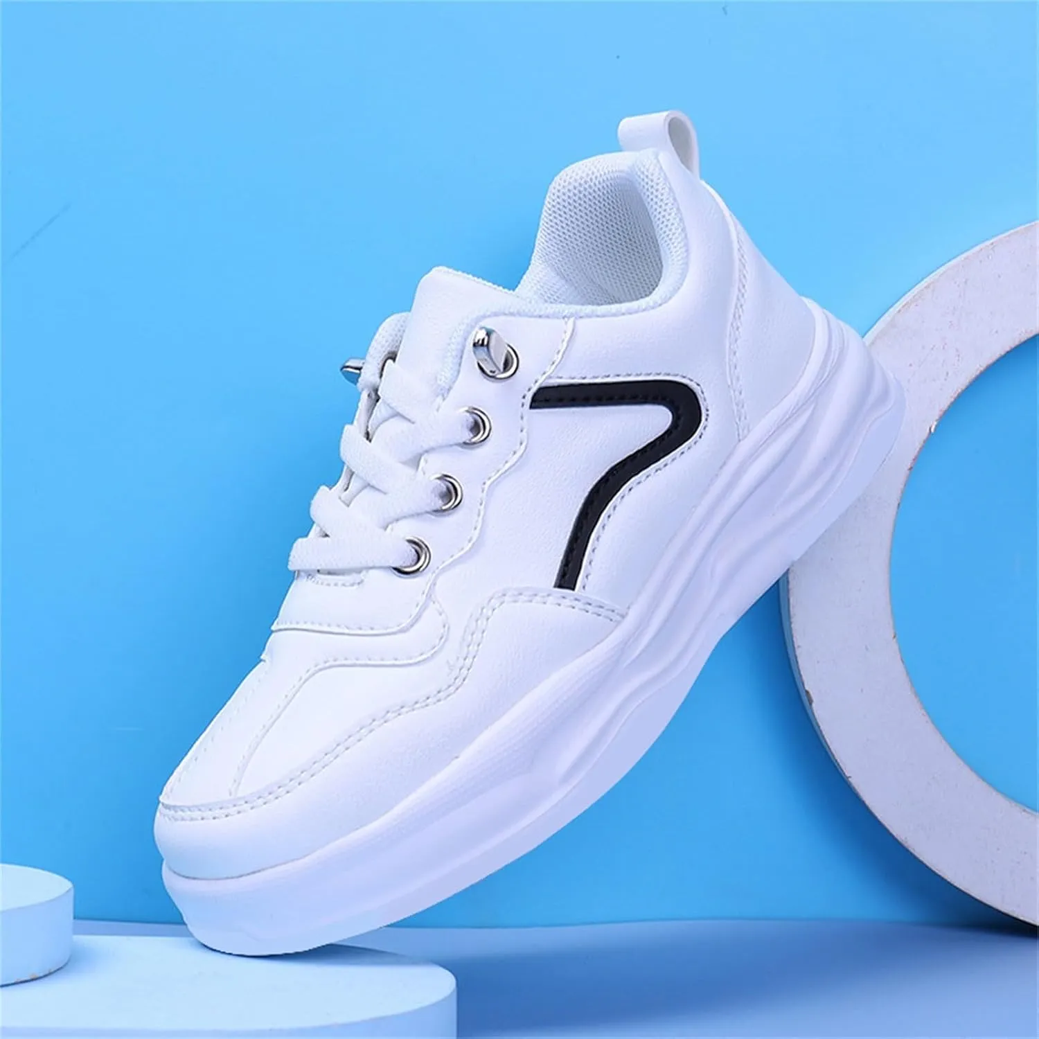 Boys Girls Uniform Low Top Sneakers White Tennis School Walking Shoes Lightweight Toddler Kids Cheerleader Sneakers
