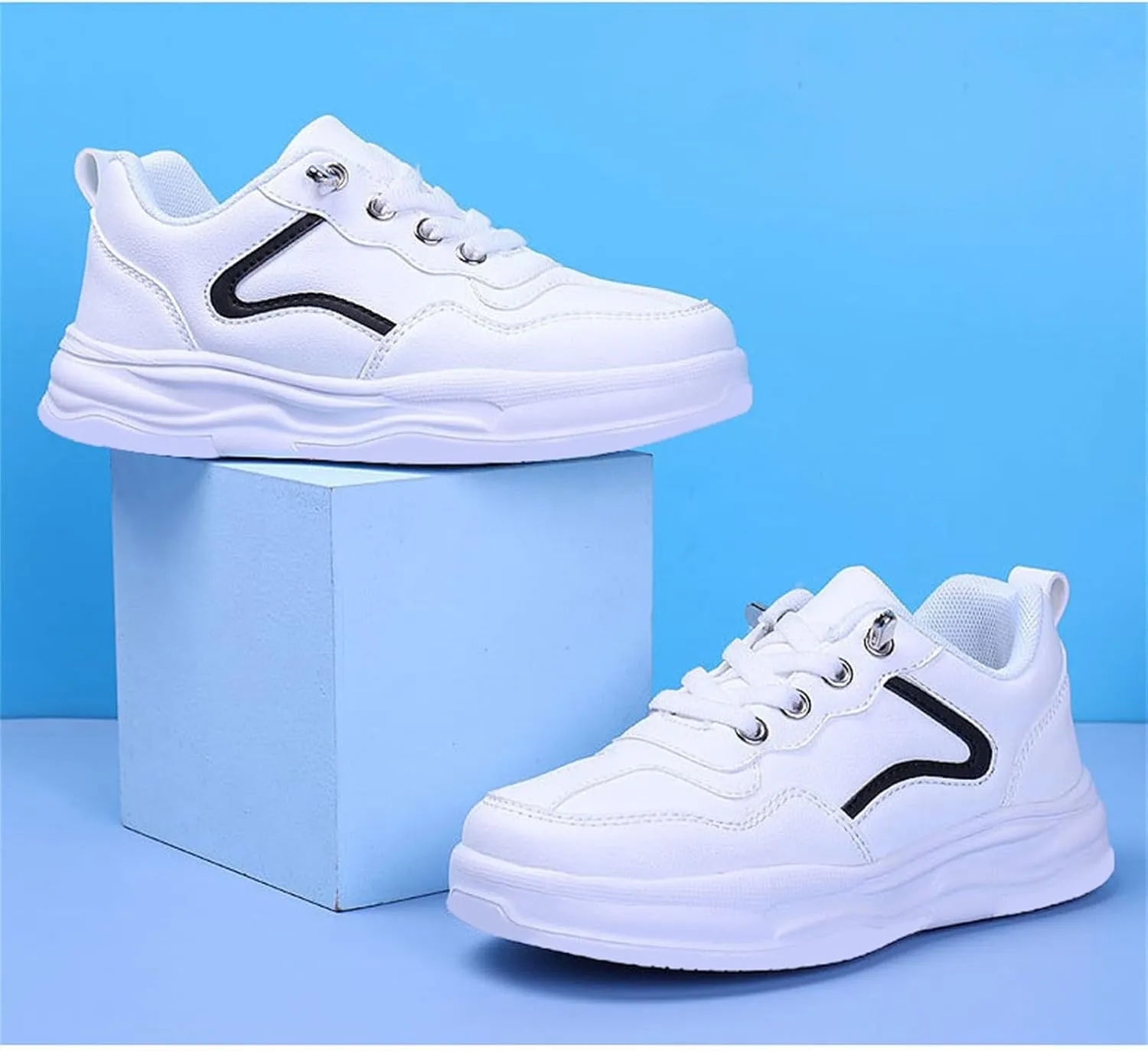 Boys Girls Uniform Low Top Sneakers White Tennis School Walking Shoes Lightweight Toddler Kids Cheerleader Sneakers