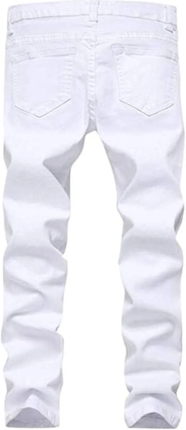 Boy's Skinny Fit Ripped Destroyed Distressed Slim Fashion Stretch Jeans Pants