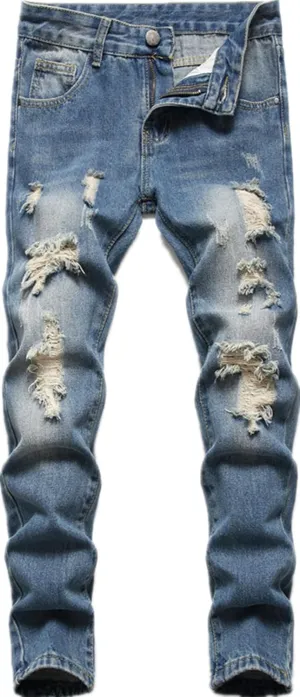 Boy's Skinny Fit Ripped Destroyed Distressed Slim Fashion Stretch Jeans Pants