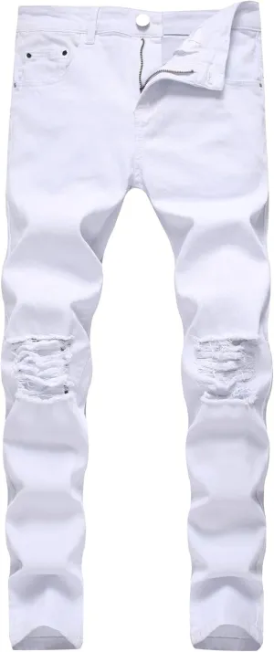 Boy's Skinny Fit Ripped Destroyed Distressed Slim Fashion Stretch Jeans Pants
