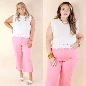Breezy Baby Cropped Sweater with Ruffle Cap Sleeves in Ivory