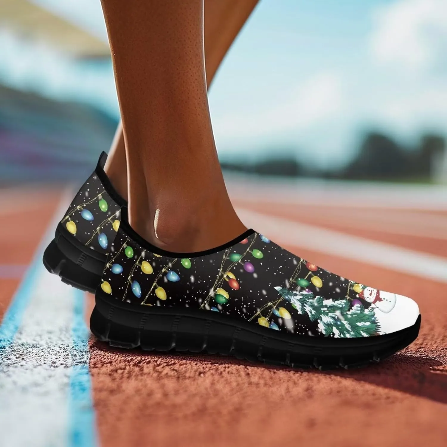 Christmas Sneakers for Women Casual Comfortable Lightweight Low-Top Slip-On Sneakers Breathable Outdoor Sport Walking Shoes for Teen Girls US 5.5-11.5