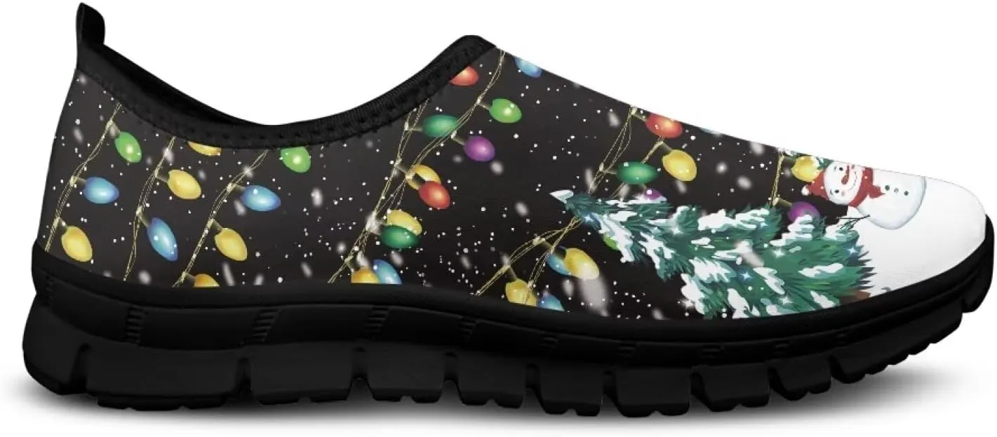 Christmas Sneakers for Women Casual Comfortable Lightweight Low-Top Slip-On Sneakers Breathable Outdoor Sport Walking Shoes for Teen Girls US 5.5-11.5