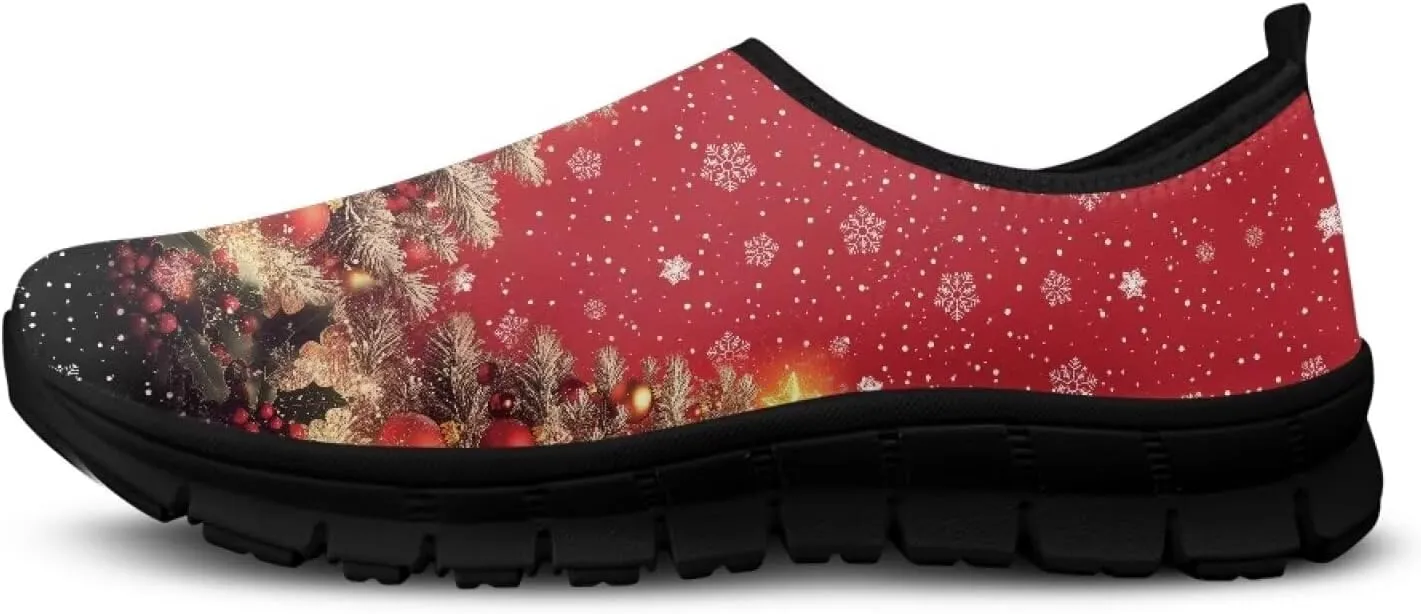 Christmas Sneakers for Women Casual Slip On Cozy Low Top Sneakers Lightweight Non-Slip Holiday Walking Shoes for Teen Girls US 5.5-11.5